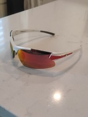 Rawlings White and Red Sunglasses with Red-Orange Mirrored Lens
